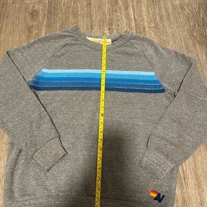 Aviator Nation Heather Gray Label Sweatshirt with Yellow & Orange Stripe